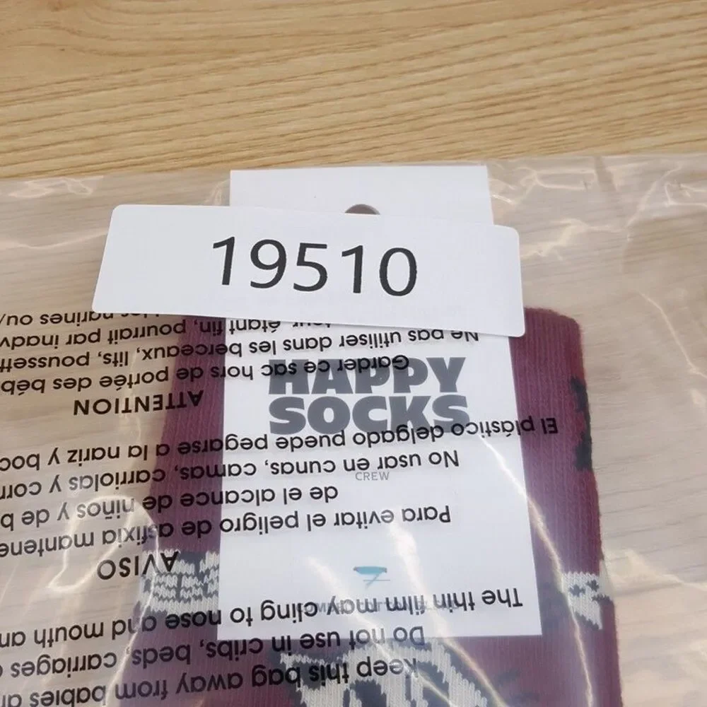HAPPY SOCKS Crew Socks Burgundy Cat Combed Cotton Unisex Maroon M 8-12 W 10-12.5